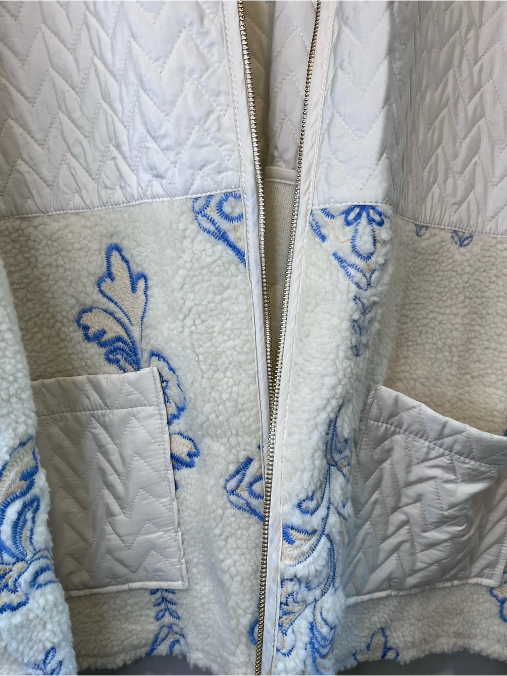 Ruby Rd. White Sherpa Jacket with Blue Floral Embroidery - Picture 5 of 8